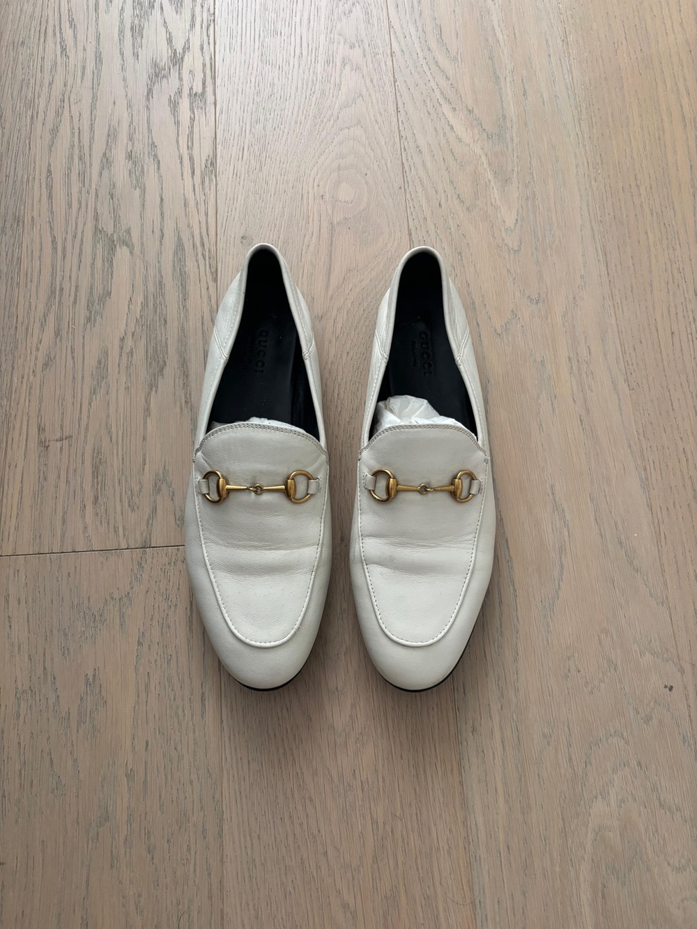 Gucci White Leather Horsebit Loafers - Women's